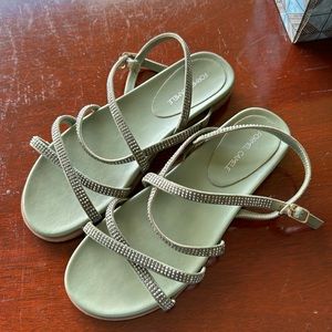 Formel Camele green rhinestone studded sandals